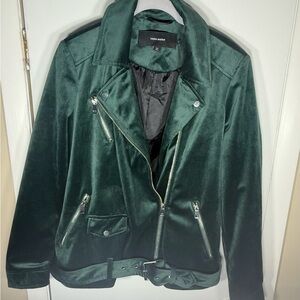 Vero Moda Dark Green Velvet Leather Jacket